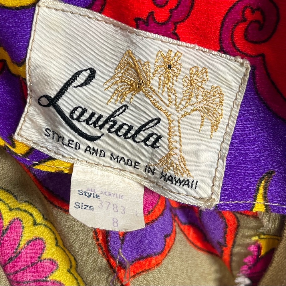 Vintage Lauhala Hawaiian Maxi Dress β Psychedelic Floral Print - Picture 11 of 13
